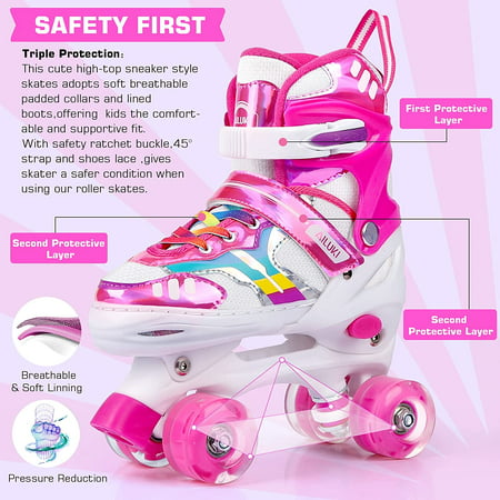 Details about   NEW~Adjustable Size Roller Skates Kids 4 Wheels Children Boys Girls Beginner.